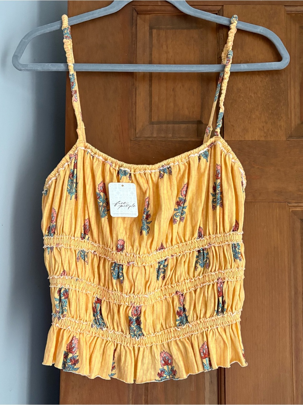 NEW Free People We The Free Large Dolce Vita Cami Tank Top Smocked Floral Print